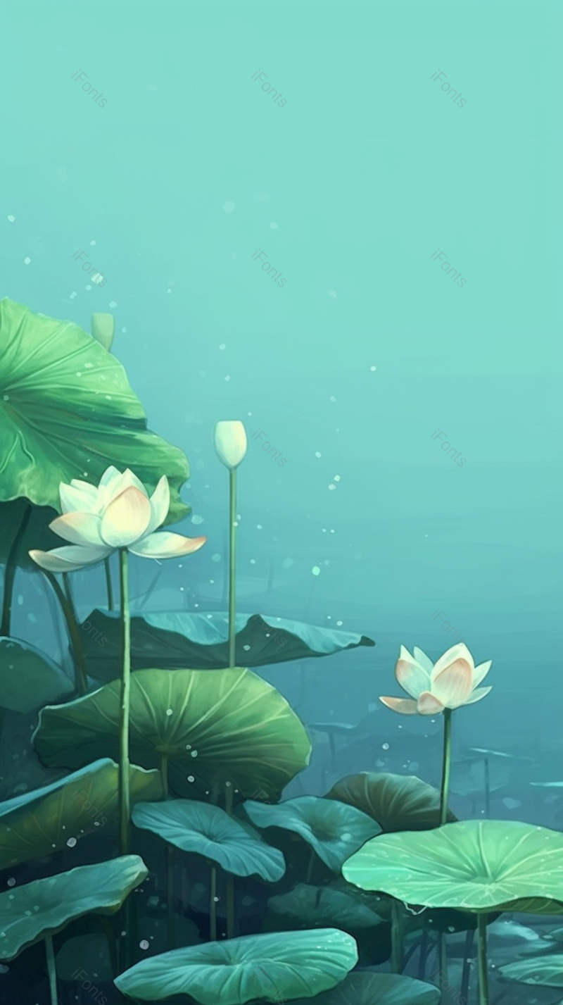 绿色的荷叶红色的荷花濛濛细雨中背景,插画/手绘图,插画/手绘图库,插画/手绘图下载,插画/手绘